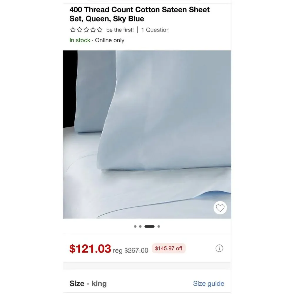NEW! Shavel Home Products King 6PC Cotton Sateen Sheet Set 400 Thread Count
